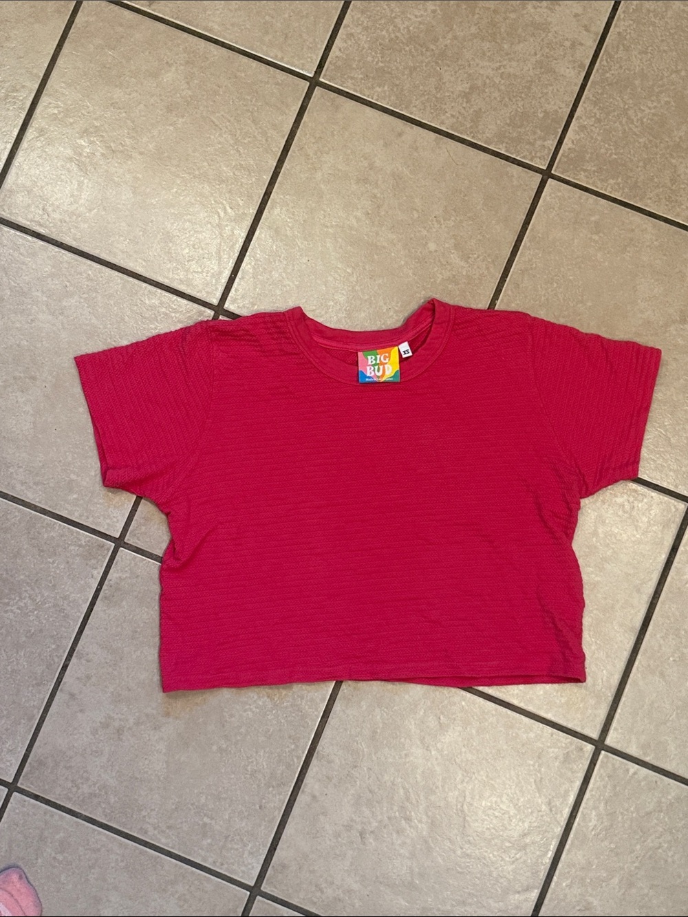 Big Bud Press Hot Pink Honeycomb 100% Cotton Cropped Shirt Size XS